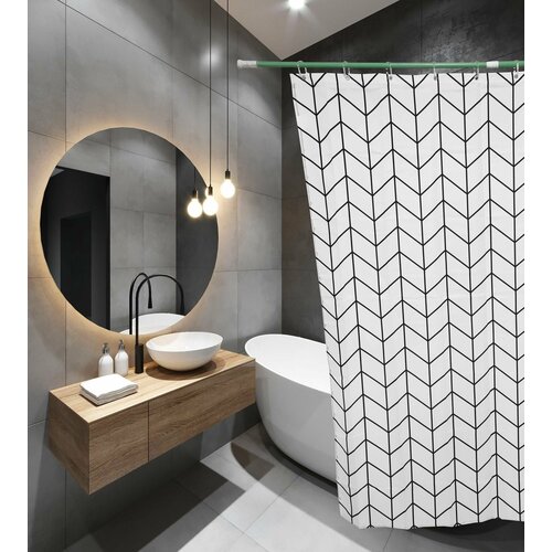 Штора для ванной комнаты 180х180 фотопринт Polyester 200311 с кольцами Серый узор (П221) SANTREK HOME