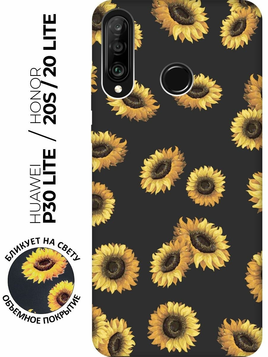 Матовый чехол Sunflowers для Honor 20 Lite / 20s / Huawei P30 Lite / Хуавей П30 Лайт / Хонор 20 Лайт / 20s с 3D эффектом черный