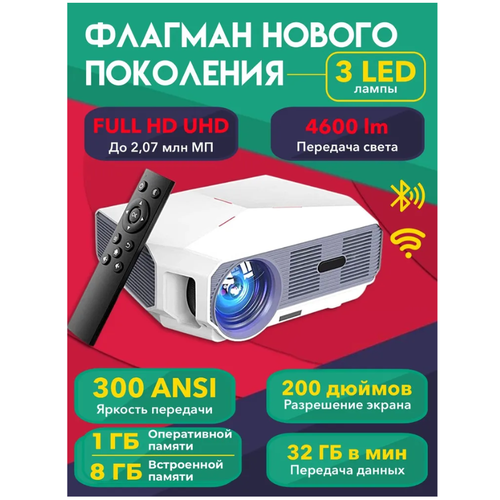 Проектор A4300 TranJee Full HD для домашнего кинотеатра для просмотра фильмов Wi-Fi bluetooth HDMI белый 2100000₽