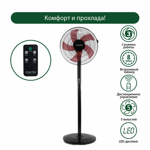 Напольный вентилятор с пультом ДУ MARTA MT-FN2543 черныйкрасный 297200₽