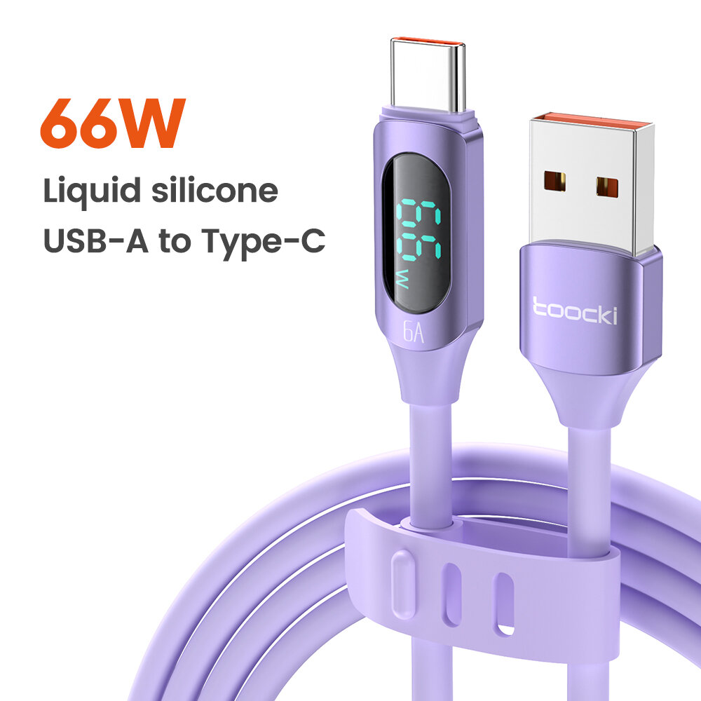 Кабель Toocki с дисплеем, Type C - USB для быстрой зарядки 66W 1м TXCT-XX01