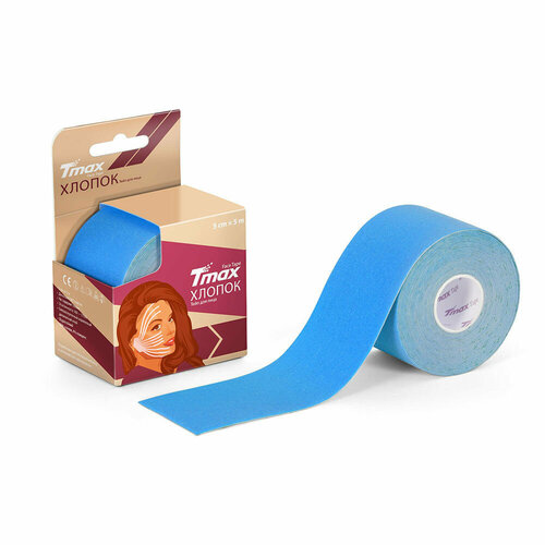 фото Тейп кинезиологический tmax beauty tape (5cmw x 5ml), хлопок, для эстетического тейпирования, голубой