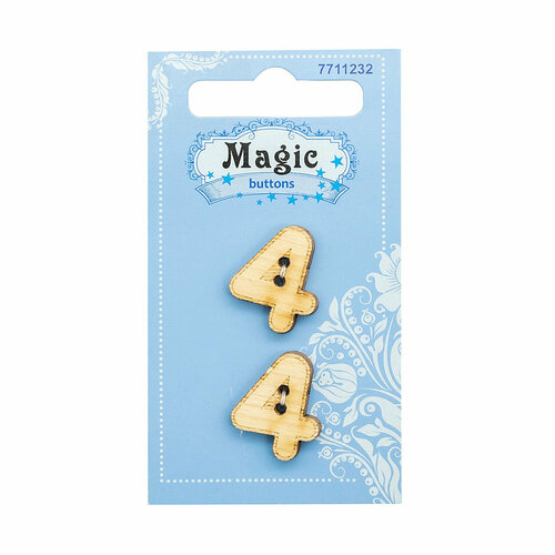 Пуговицы фигурные Magic Buttons 'Цифра 'Четыре', 20*17 мм, 2 прокола, дерево, 2 шт
