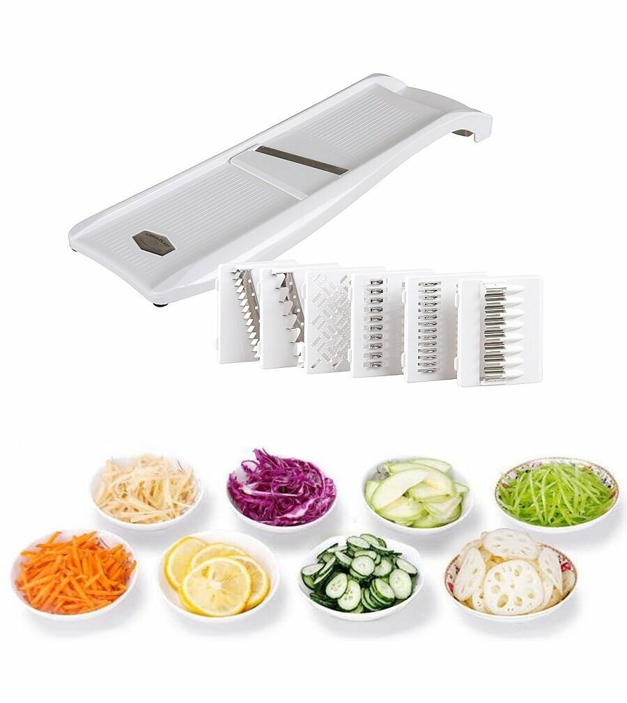фото Овощерезка с набором насадок (6 насадок) белая/ терка/ шинковка