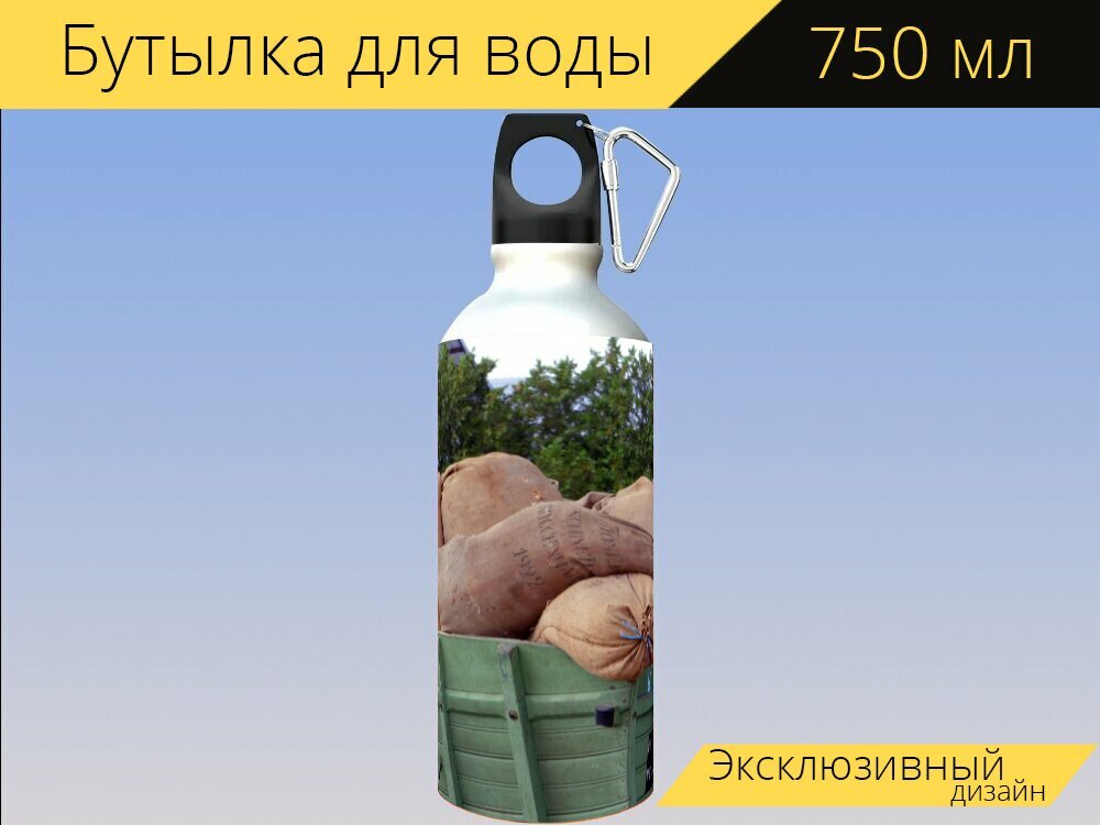 фото Бутылка фляга для воды "Сумки, тележка, колесо" 750 мл. с карабином и принтом