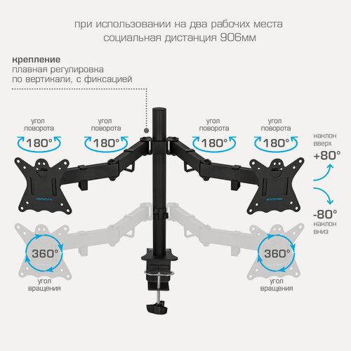 Изображение товара KROMAX CASPER-508 BLACK Настольный кронштейн для мониторов