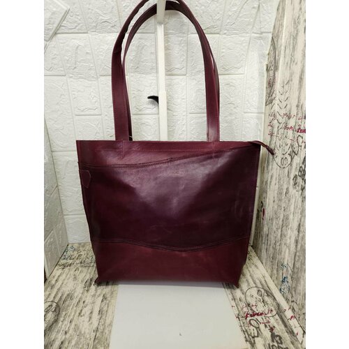 фото Сумка шоппер , фактура бархатистая, зернистая, тиснение, гладкая, бордовый elena leather bag