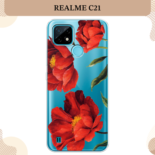 Силиконовый чехол Красные маки на Realme C21 / Реалми С21, прозрачный силиконовый чехол на realme c21 реалми с21 маки и васильки фон прозрачный