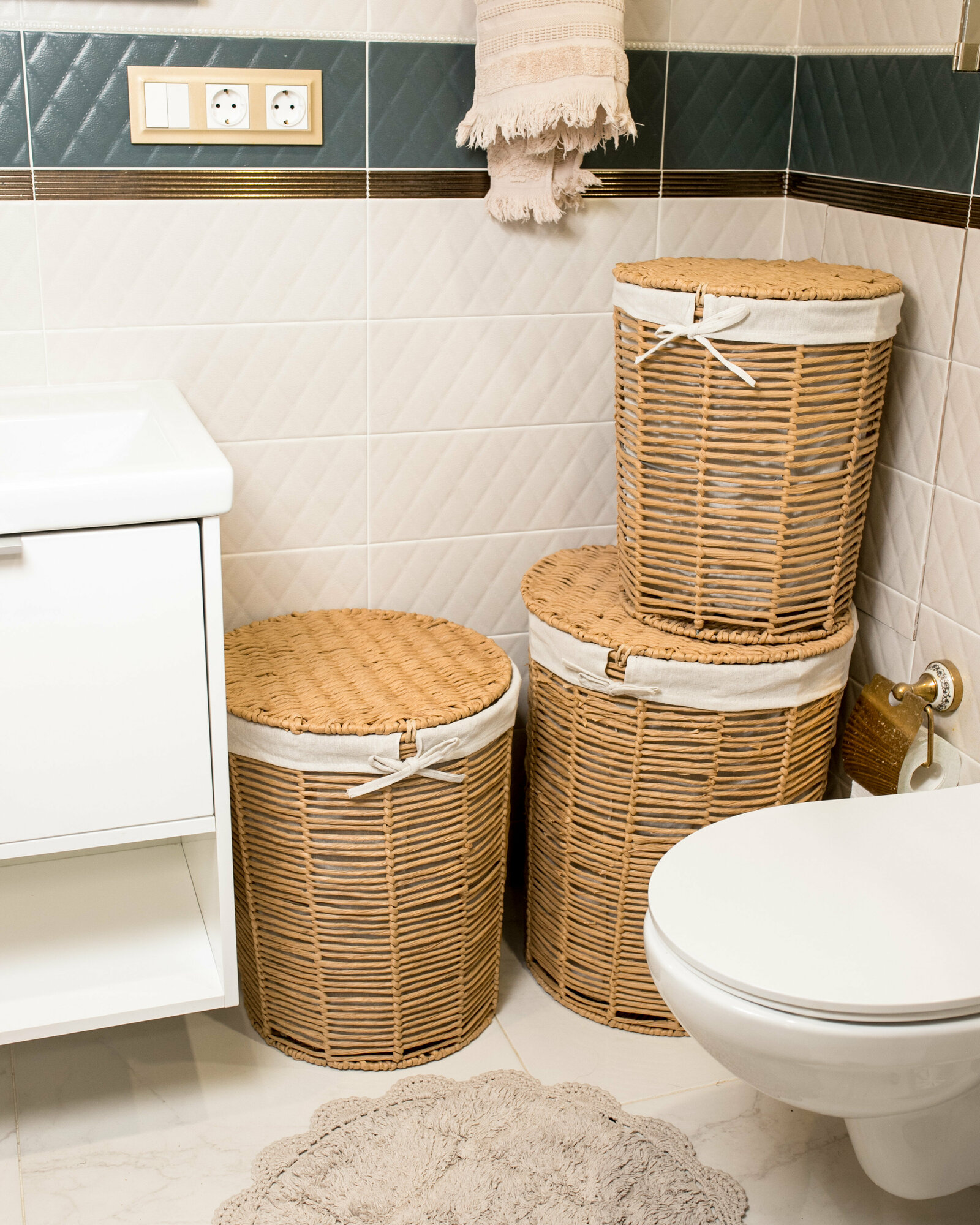 фото Корзина для белья; корзина для белья тканевая бежевая