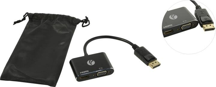 Кабель-переходник DisplayPort(M) ---> HDMI(F)+VGA(F)4K@30Hz VCOM Allum shell<CG640M-0.15> Кабель-переходник VCOM DisplayPort M/HDMI F/VGA F (CG640M-0.15) - фото №14