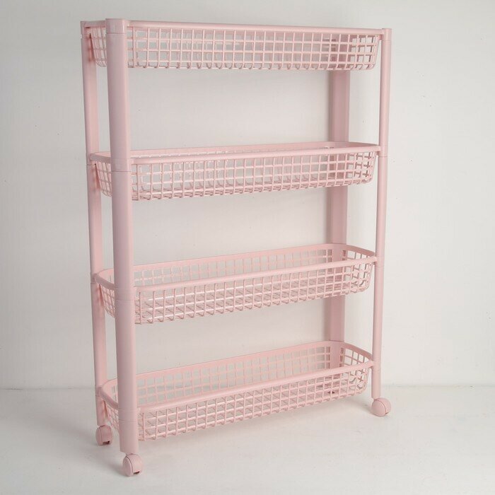 фото Полка напольная узкая 4-х секционная IDEA, на колесиках, цвет чайная роза