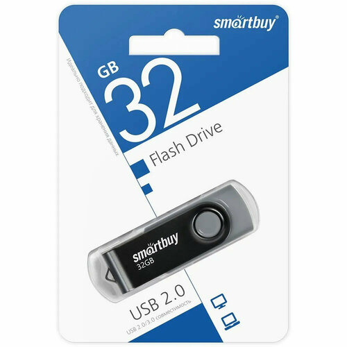 Флешка 32Gb USB2.0, Smartbuy Twist, черный флеш накопитель qumo nano 32gb черный qm32gud nano b