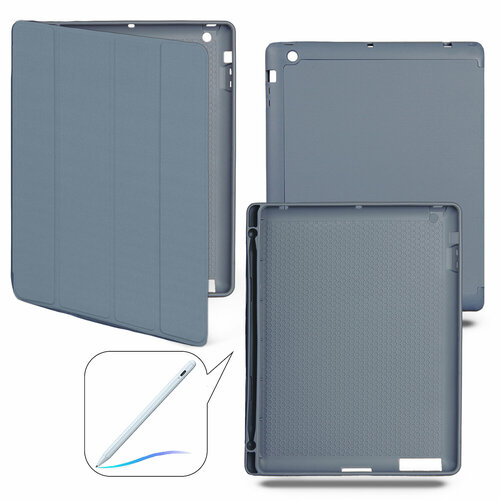 Чехол-книжка для iPad 2/3/4 с отделением для стилуса, лавандово-серый противоударный силиконовый чехол для планшета apple ipad 2 3 4 звездная карта таро черный
