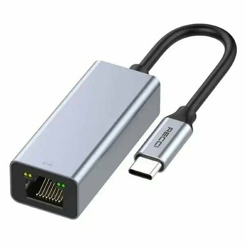 HUB адаптер для интернета Recci RH10, Type-C to RJ45, 100 Mbit/s, Серый