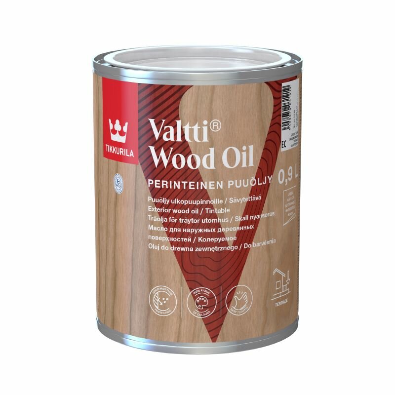 фото Масло для Древесины Tikkurila Valtty Wood Oil (Puuoljy) 0.9л для Наружных Работ / Тиккурила.
