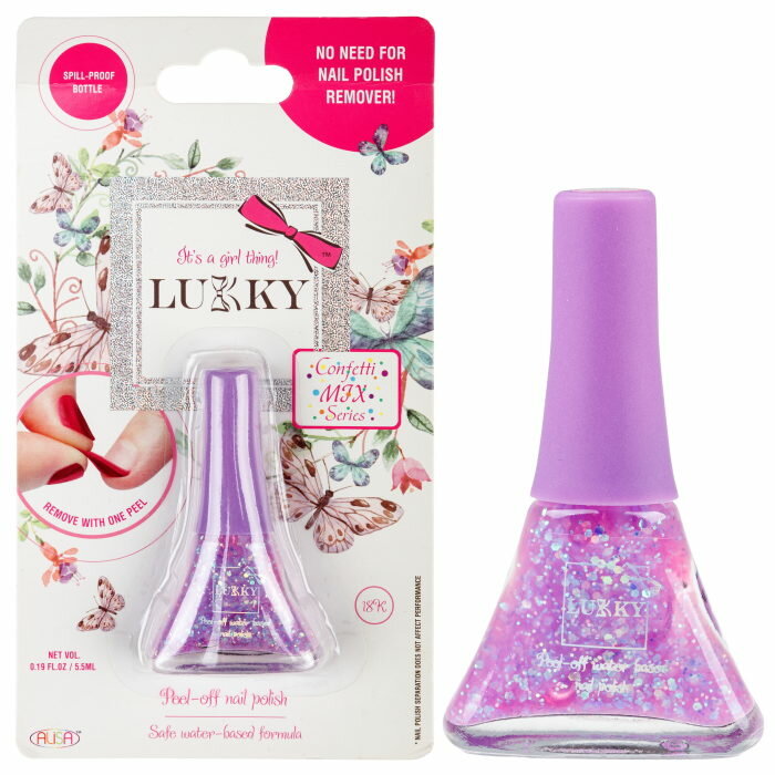 фото Lukky лак д. ногтей peel-off "Конфетти-Микс" фиалковый перламутр с блёстками 5,5 мл, блистер-А