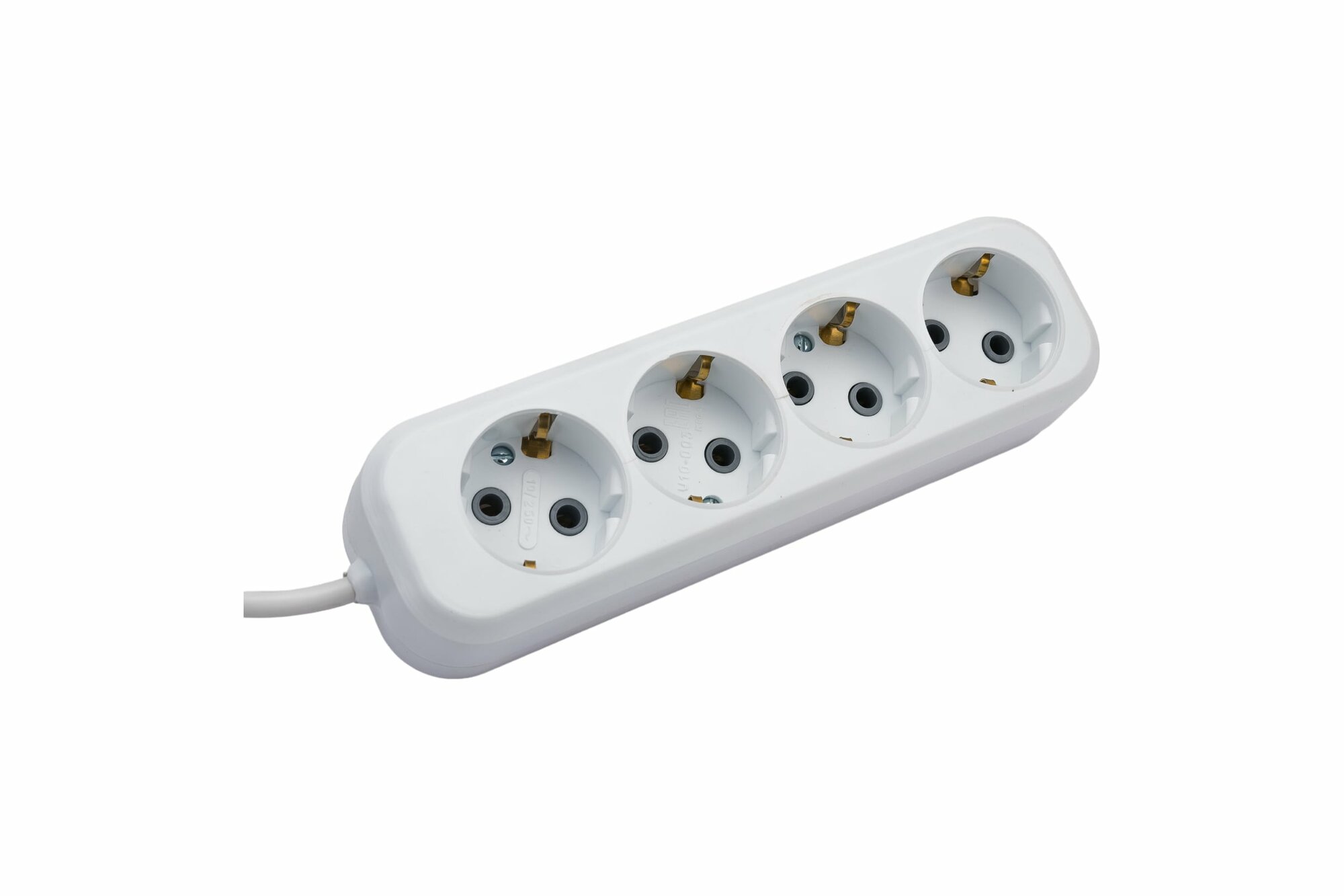 фото Удлинитель бытовой, 4 розетки, с/з, 10А / 2200Вт, ПВС 3х0,75, белый, 5 м