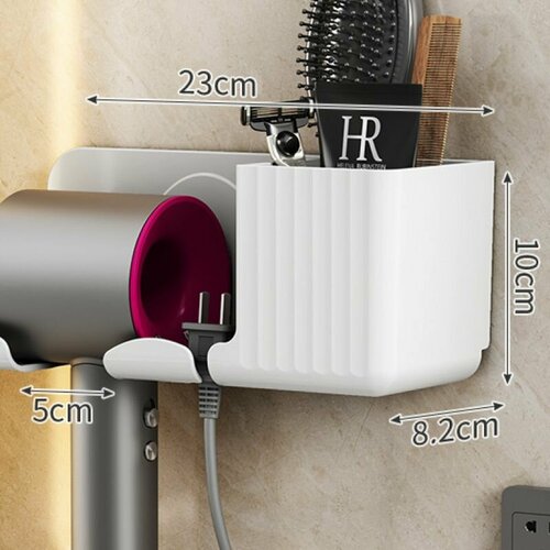 Держатель для фена самоклеящейся с органайзером, серебристый