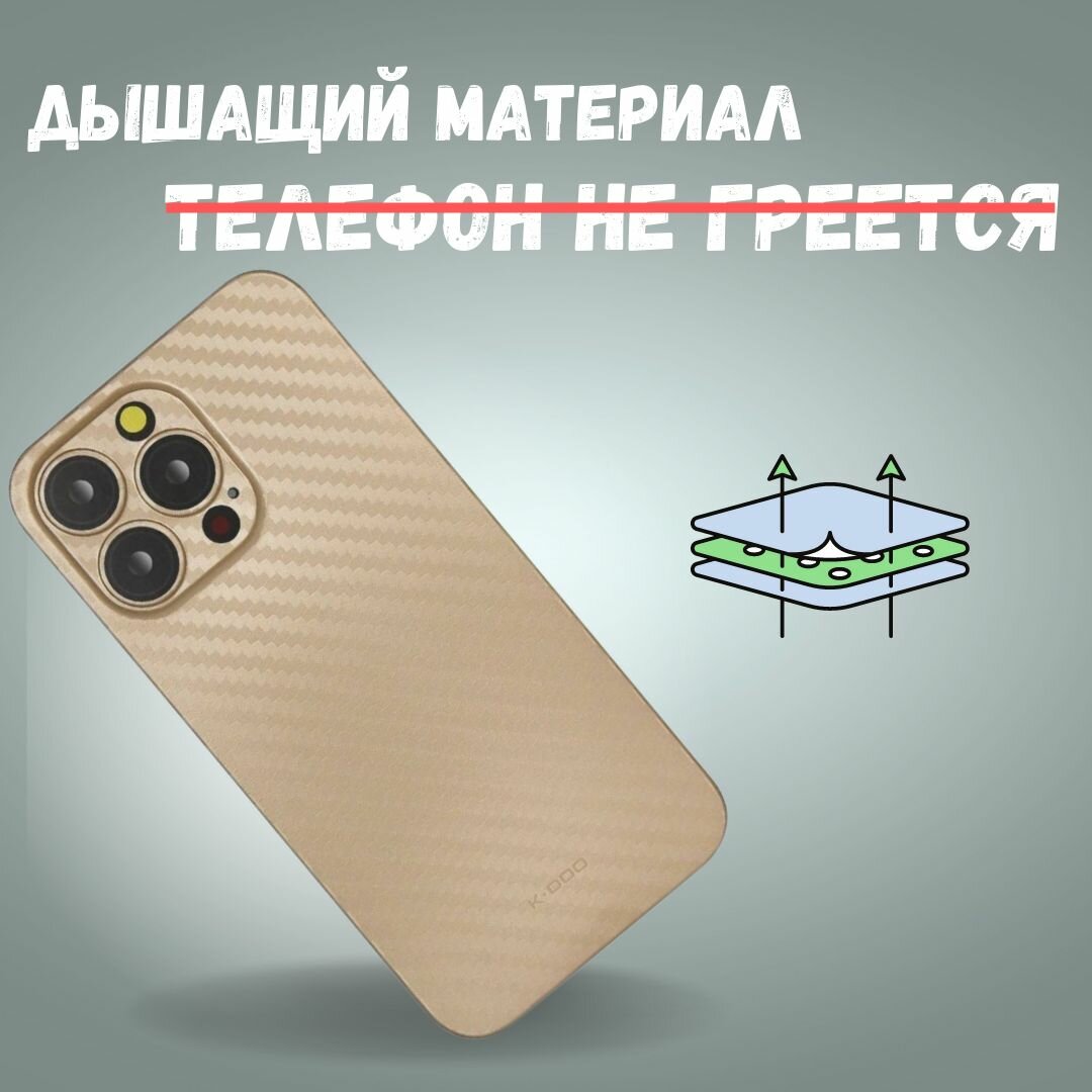 Ультратонкий чехол K-DOO Air Carbon для iPhone 13 Pro карбоновый / ультратонкий для Apple iPhone 13 Про / карбон / с защитой камеры / Золотой — фото 1