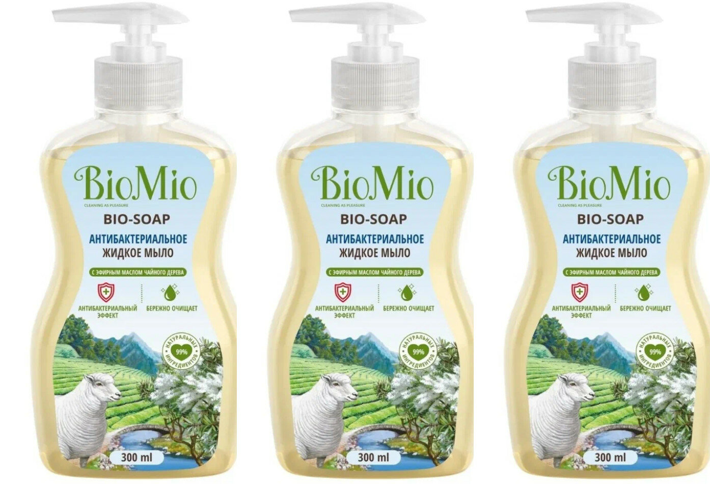 Мыло жидкое BioMio, Bio-Soap с маслом чайного дерева, 300 мл, 3 шт. — фото 1