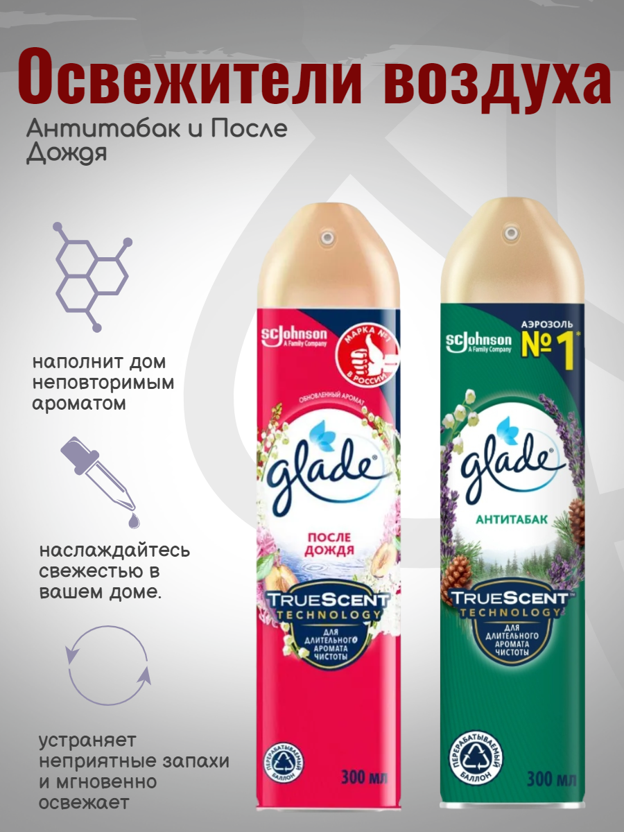 Освежители воздуха Glade Антитабак и После Дождя 2x300мл