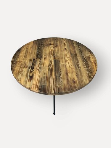 Изображение товара Круглый обеденный стол из массива сосны с эффектом состаренного дерева на металлическом лофт подстолье 100х100х74