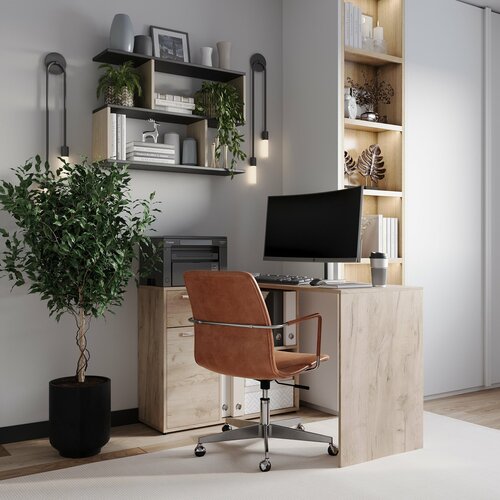 Стол угловой письменный компьютерный; цвет дуб; с ящиками и полками для хранения 169х50х73; ЛДСП