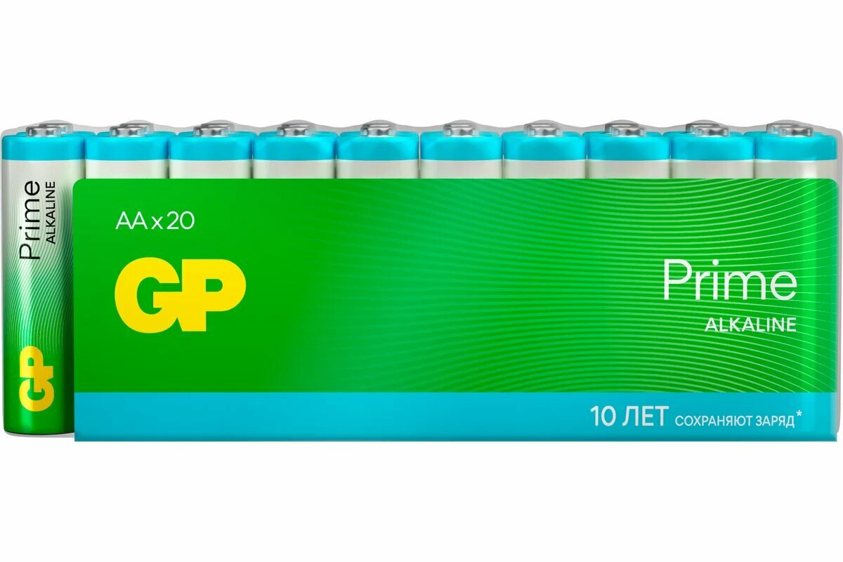 Алкалиновые пальчиковые батарейки GP АА Prime Alkaline, набор 20 шт. 19731