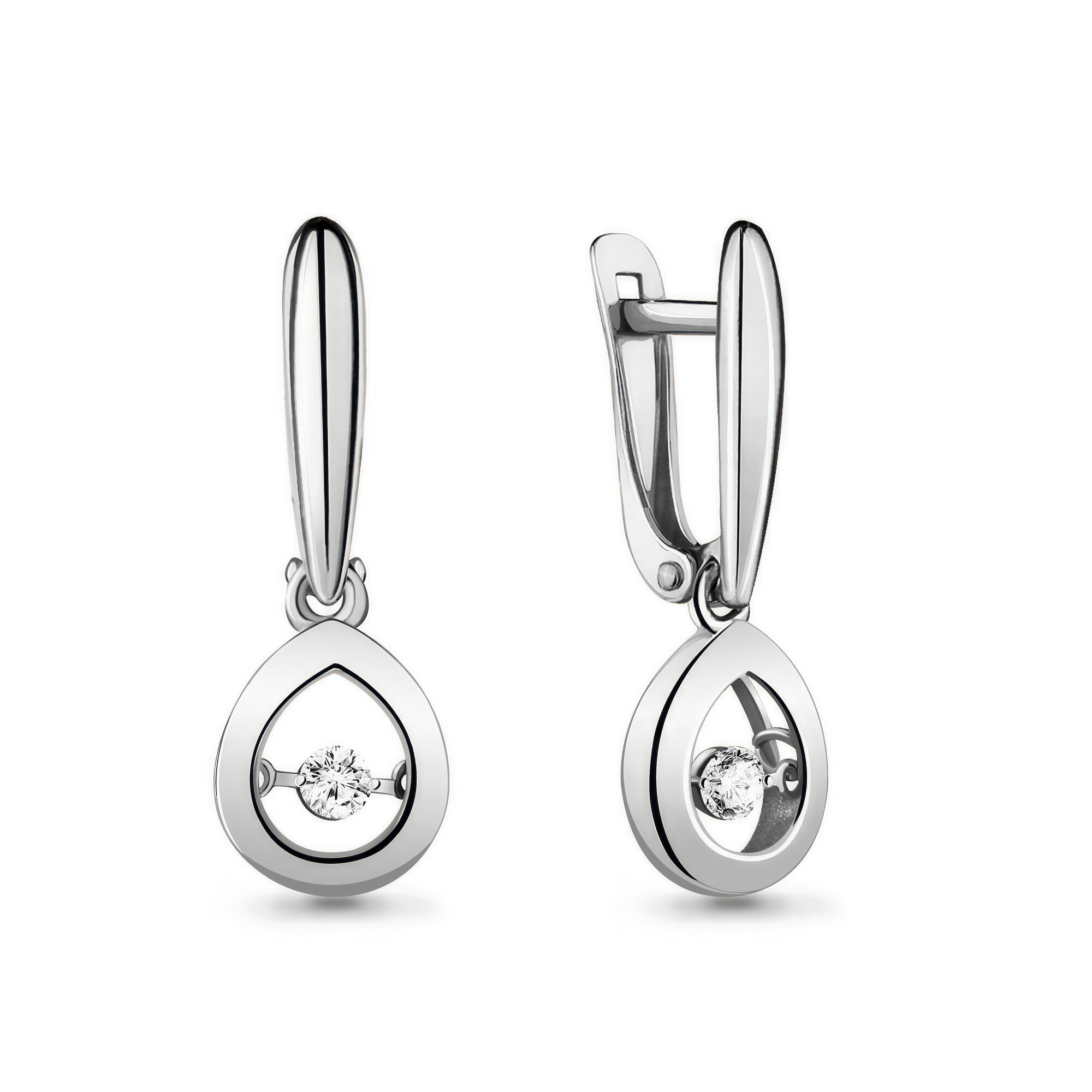 Серьги с подвесками, серебро, 925 проба, родирование, фианит