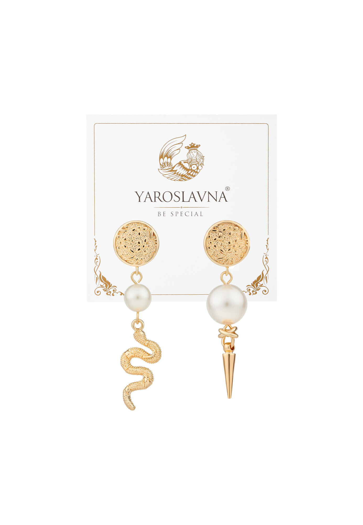 Серьги с подвесками YAROSLAVNA, белый, золотой — фото 1