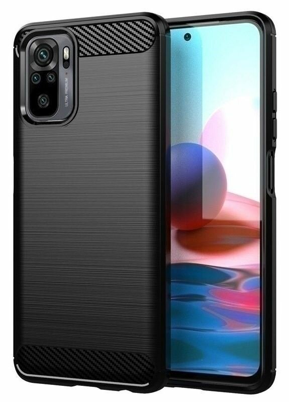Накладка силиконовая для Xiaomi Redmi Note 10 / Xiaomi Redmi Note 10S карбон сталь черная