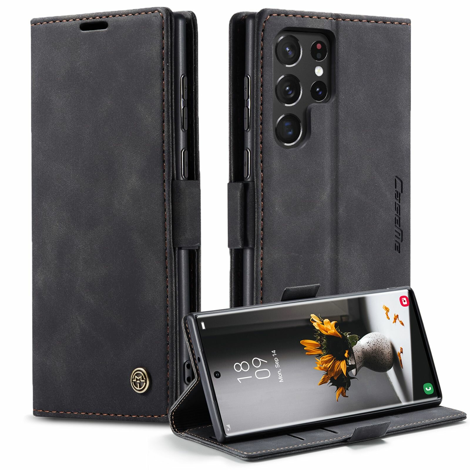 CaseMe Кожаный чехол для Samsung Galaxy S22 Ultra с визитницей из экокожи