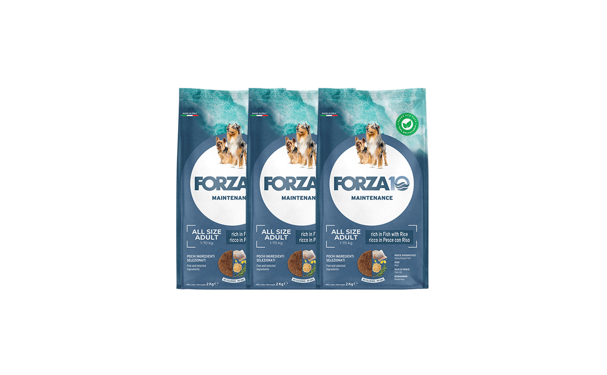 FORZA10 Сухой Корм для взрослых собак всех пород из рыбы и риса 2 кг х 3 шт.