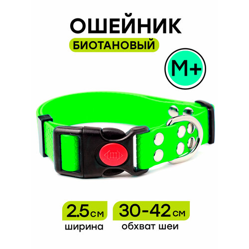 Ошейник из биотана 30-42 см (M+), 25 мм, Woofy "Geksa" водостойкий, для собак с длинной шеей, зеленый