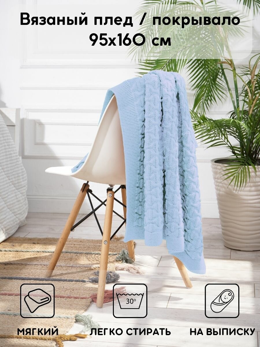 Покрывало для дивана  теплый плед на кровать Wave 160х95 см  Светло голубой 