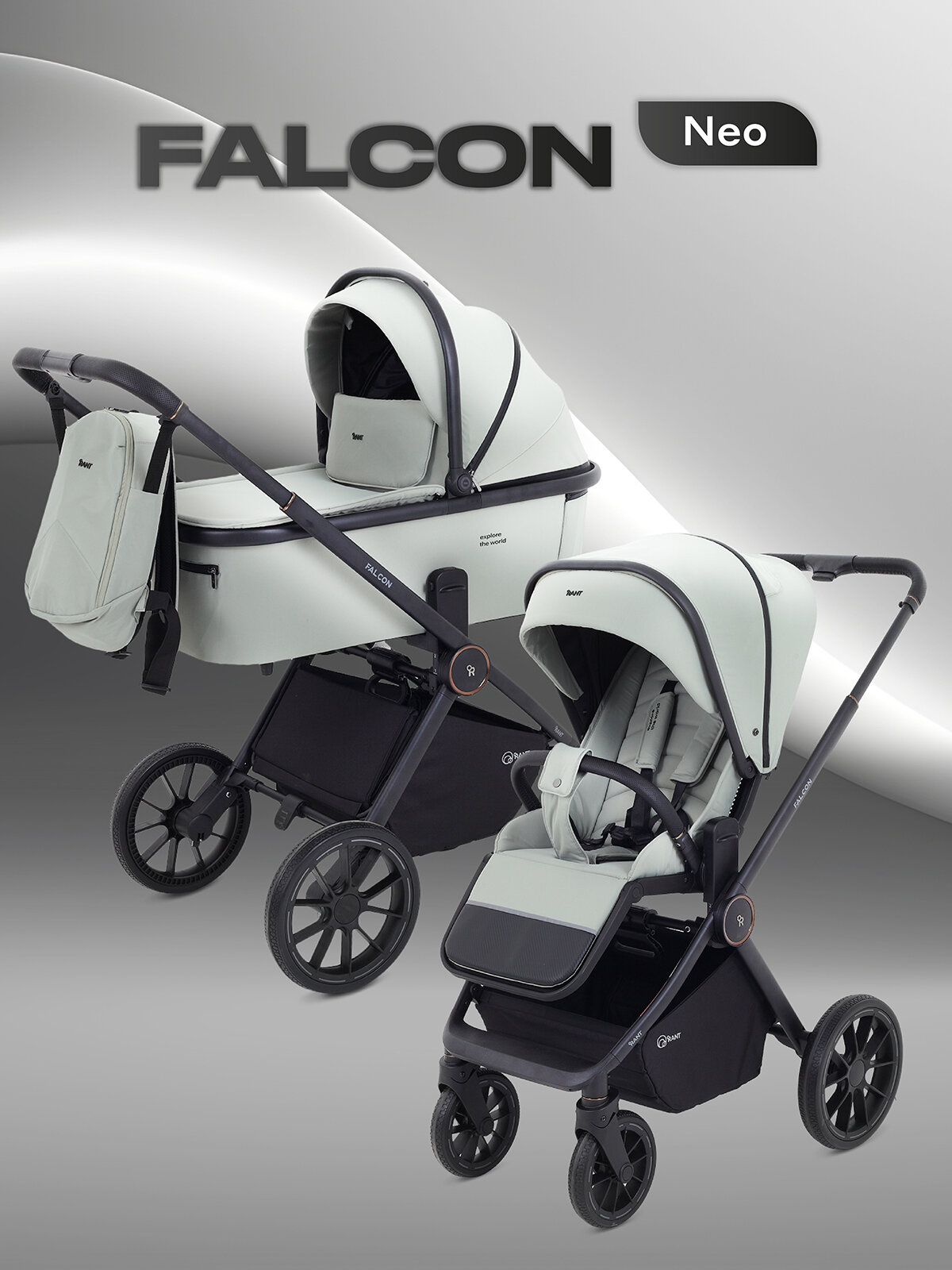 Коляска для новорожденных 2 в 1 RANT "FALCON NEO" RA108 Sage