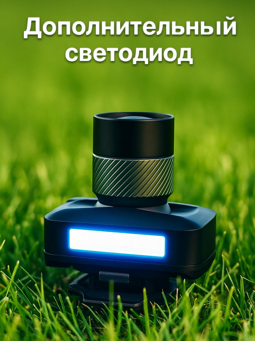 Налобный фонарь с сенсорным управлением и трёхцветным светодиодом