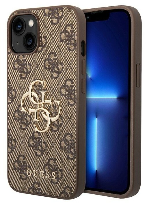 Guess Чехол Guess 4G Big metal logo Hard для iPhone 14, коричневый