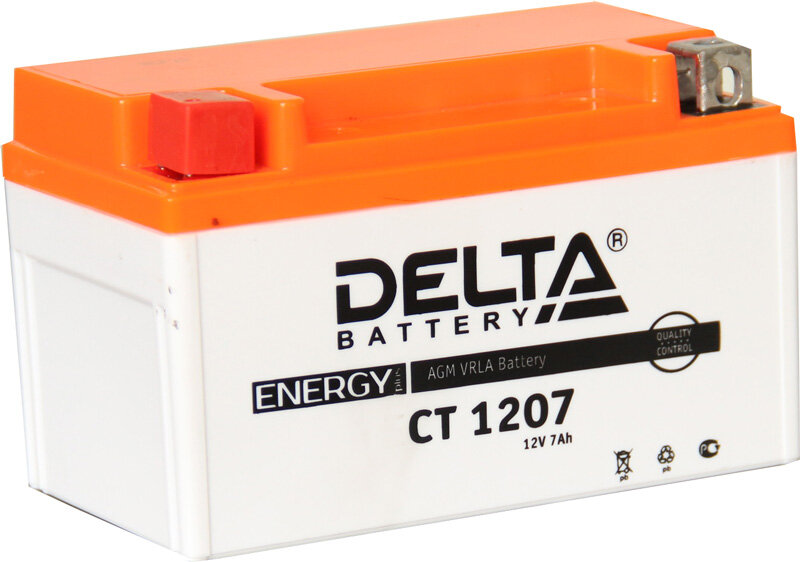 Аккумулятор Мото 12 В 7 А/ч прямая полярность Delta AGM ток 105 150 х 86 х 94 CT1207