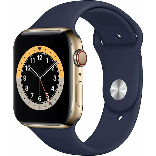 Умные часы Apple Watch Series 6 GPS 44mm Stainless Steel Case with Sport Band Цвет Gold Deep Navy 5256000₽