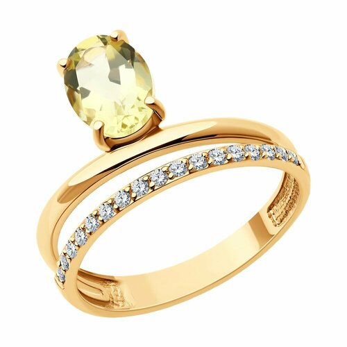 кольцо с фианитами и кварцем из красного золота Кольцо SOKOLOV, красное золото, 585 проба, размер 17.5