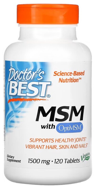 Doctor's Best - MSM with OptiMSM 1500 мг (120 таблеток) - метилсульфонилметан (МСМ) для поддержки здоровья суставов