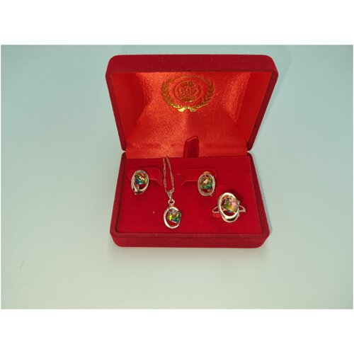 Комплект бижутерии: серьги, искусственный камень, размер кольца 18, золотой
