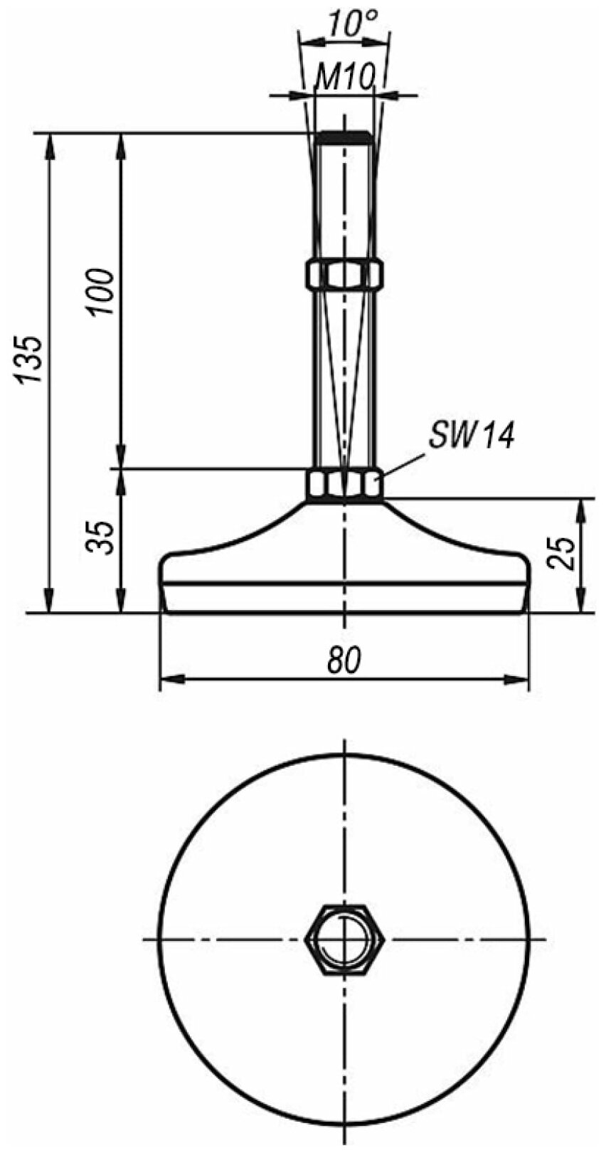 KIPP Виброопора M10X100 (сталь макс нагрузка 1000 кг)