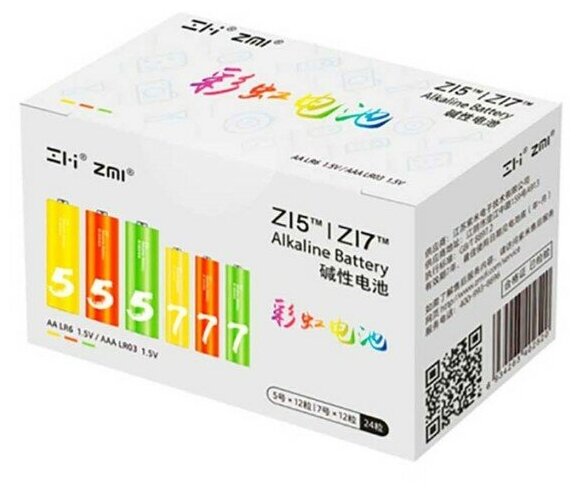 Набор алкалиновых батареек Xiaomi ZMI Rainbow (12 АА + 12 ААА), LR24-BOX, 1.5 В, 24 шт.