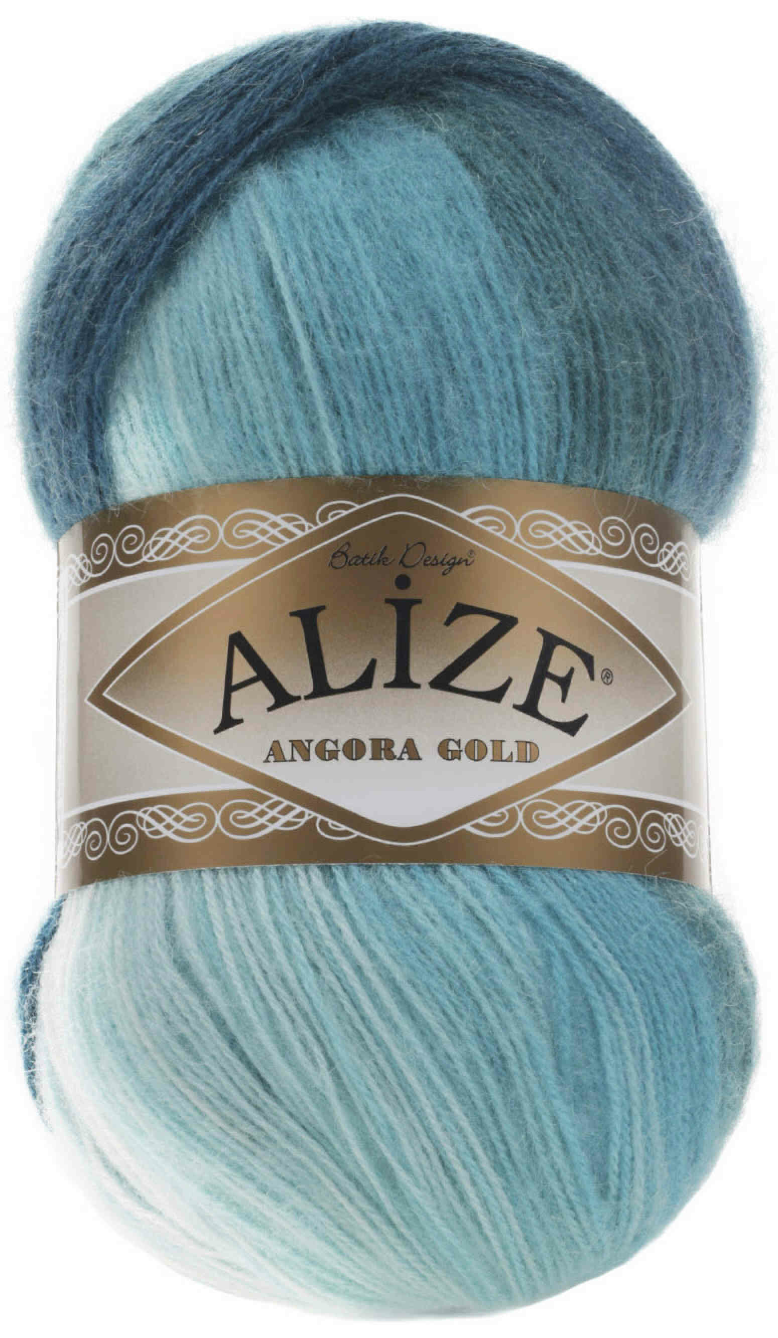 Пряжа Alize Angora Gold Batik белый-бирюза-морская волна(1892), 80%акрил/20%шерсть, 550м, 100г, 2шт