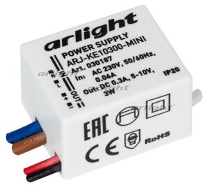 Блок питания ARJ-KE10300-MINI (3W, 300mA) (Arlight, IP20 Пластик, 5 лет)