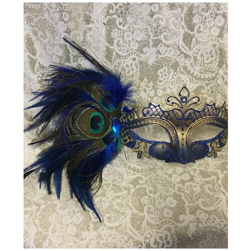 карнавальная маска pavone с бронзовыми блестками 8705 Маска Civetta pavone синяя (13645)