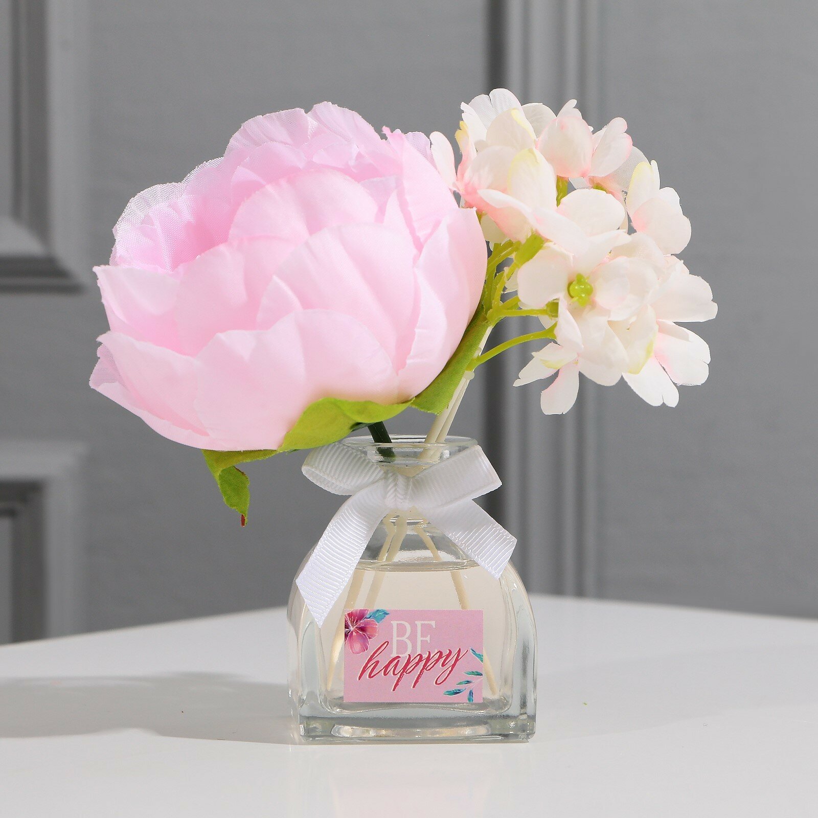 Аромадиффузор с декоративными цветами «Be happy», аромат роза, 50 мл - фотография № 2