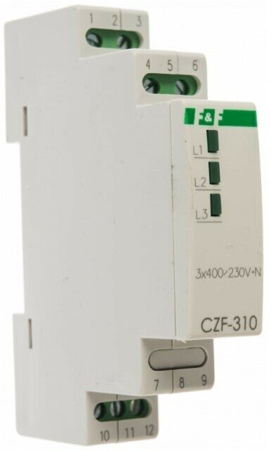 Реле контроля фаз CZF-310 (1 модуль; монтаж на DIN-рейке; 3х400/230+N 8А 1NO/NC Ip20) F&F EA04.001.0